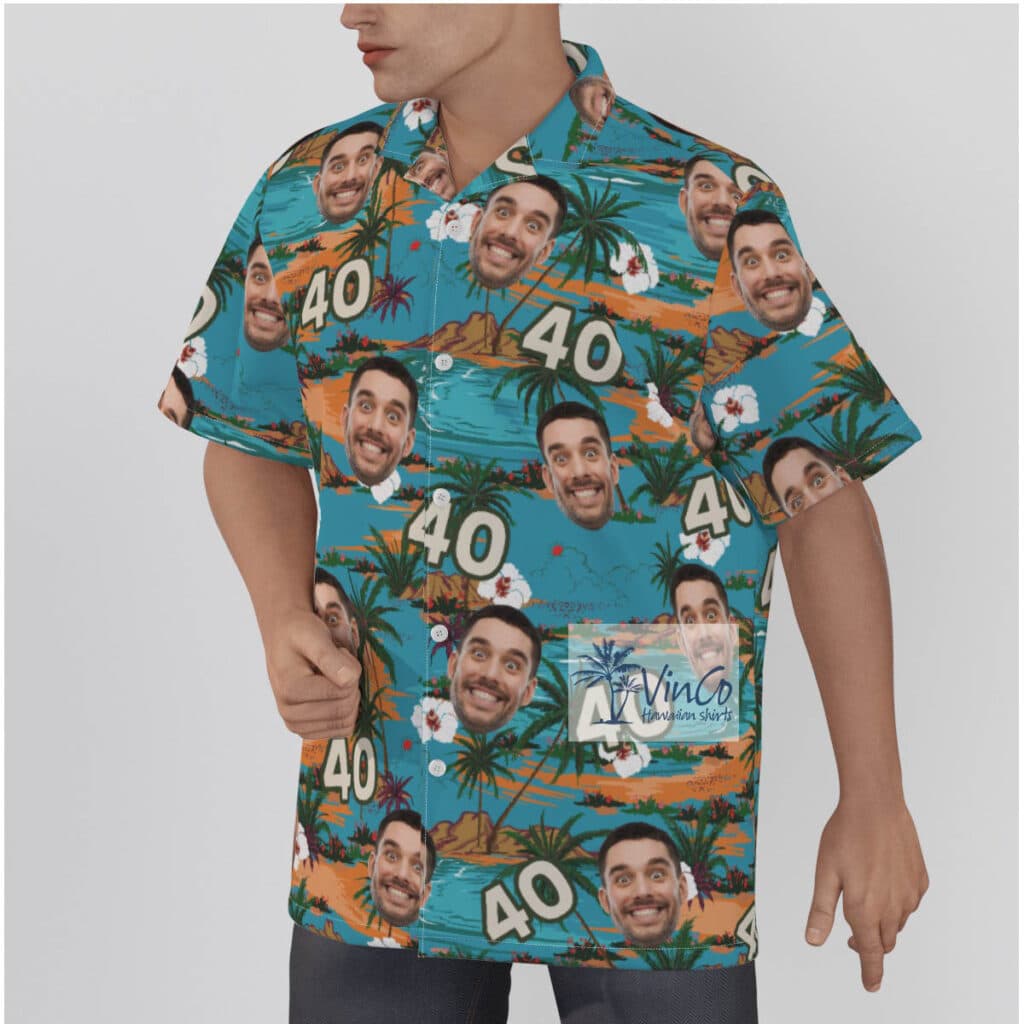 Tropical Island Floral Custom Face Birthday Hawaiian Shirt