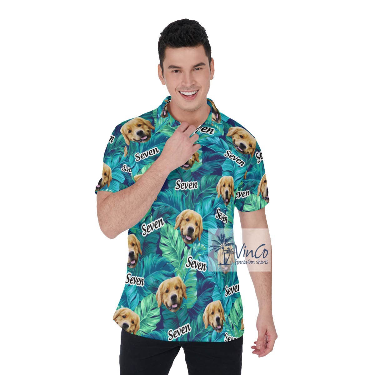 Tropical Leave Hawaiian Polo Shirt With Custom Face And Name