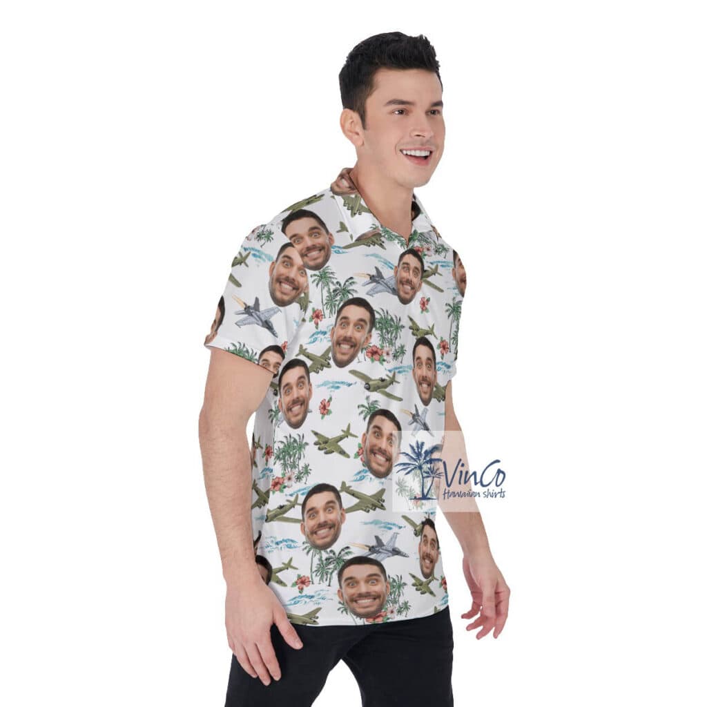 Tropical Palm Tree Airplanes Hawaiian Polo Shirt With Custom Face