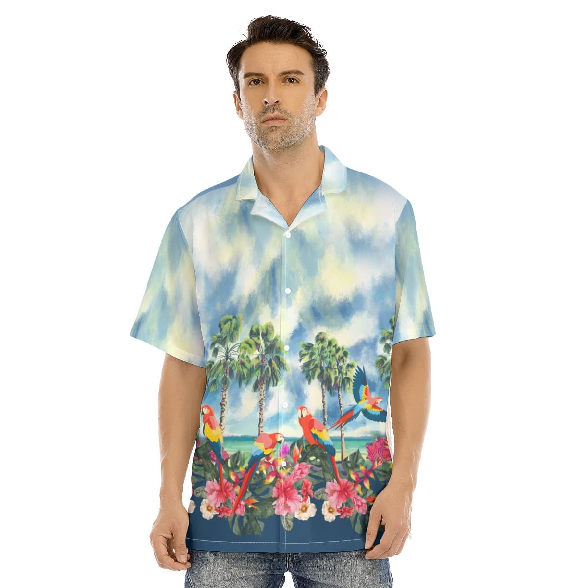 Tropical Parrot Hibiscus Palm Trees Hawaiian Shirt