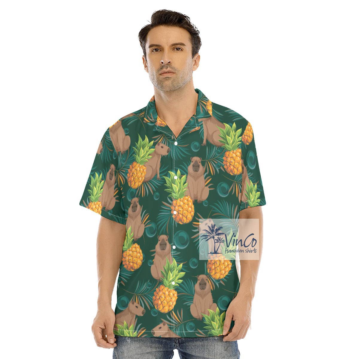 Tropical Pineapple Capybara Hawaiian Shirt For Men (2)