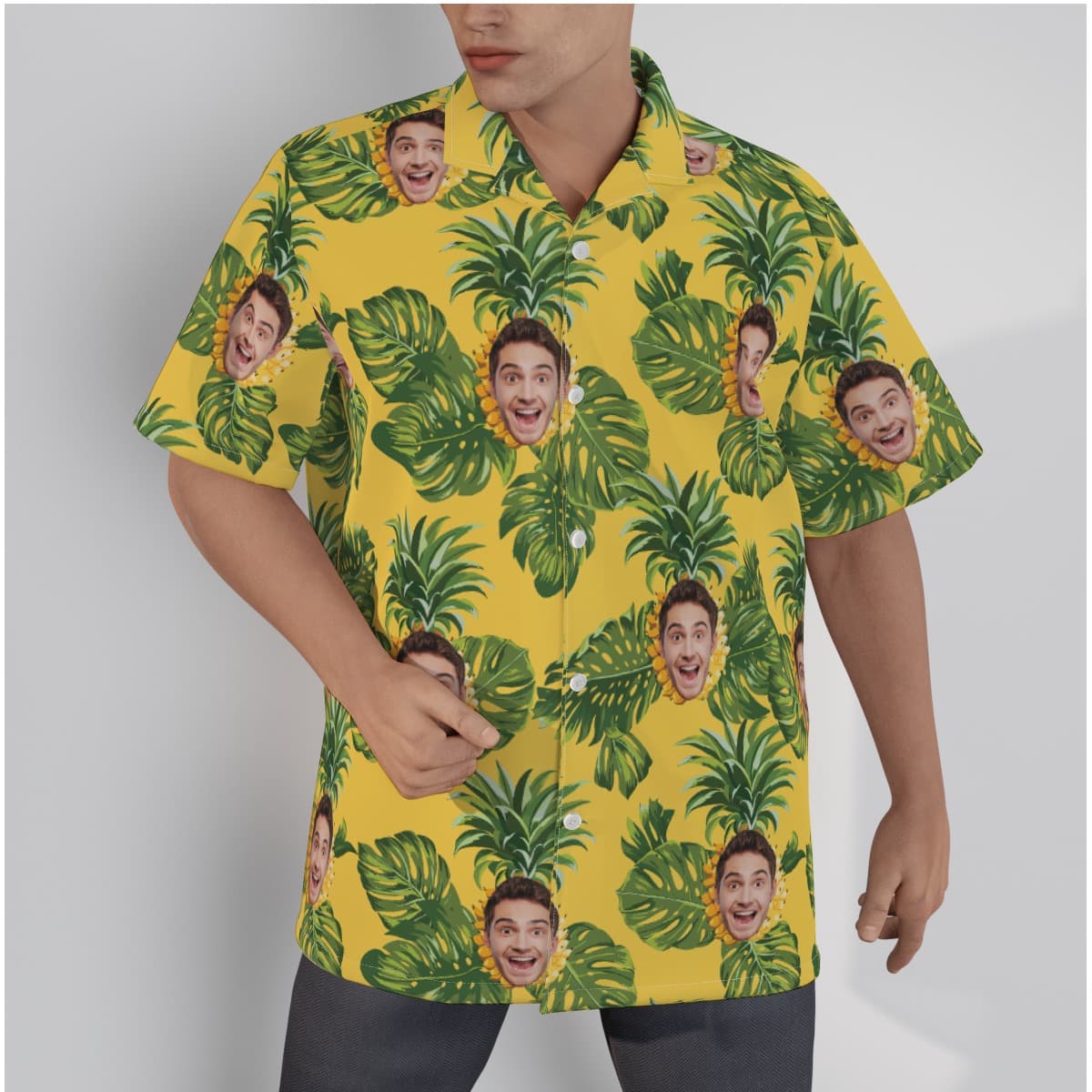 Tropical Pineapple Custom Face Aloha Shirt (1)