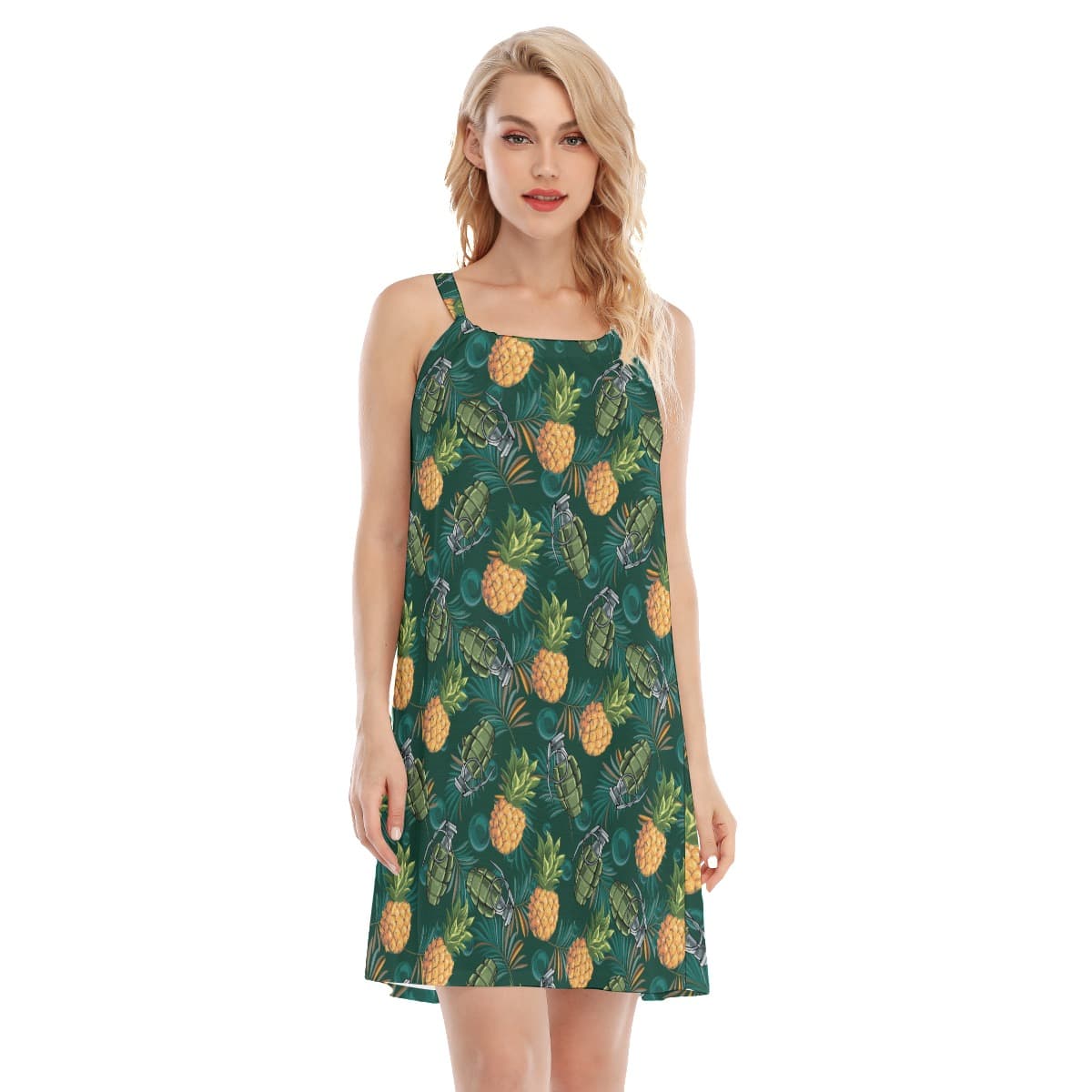 Tropical Pineapple Grenade Green Hawaiian Dress For Women (1)