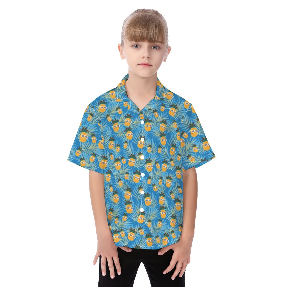 Tropical Pineapple Hawaiian Button Up Shirt For Kids (1)