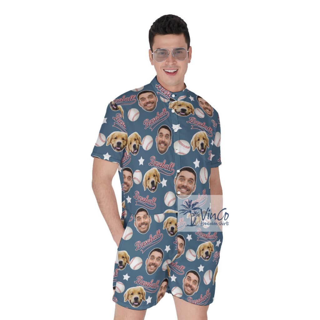 Unique Custom Baseball Men's Hawaiian Romper With Face