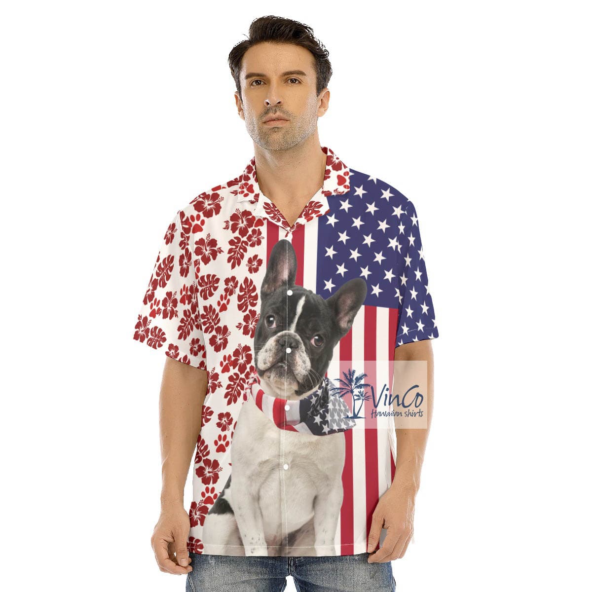 Unique French Bulldog American Flag Patriotic Aloha Shirt (2)