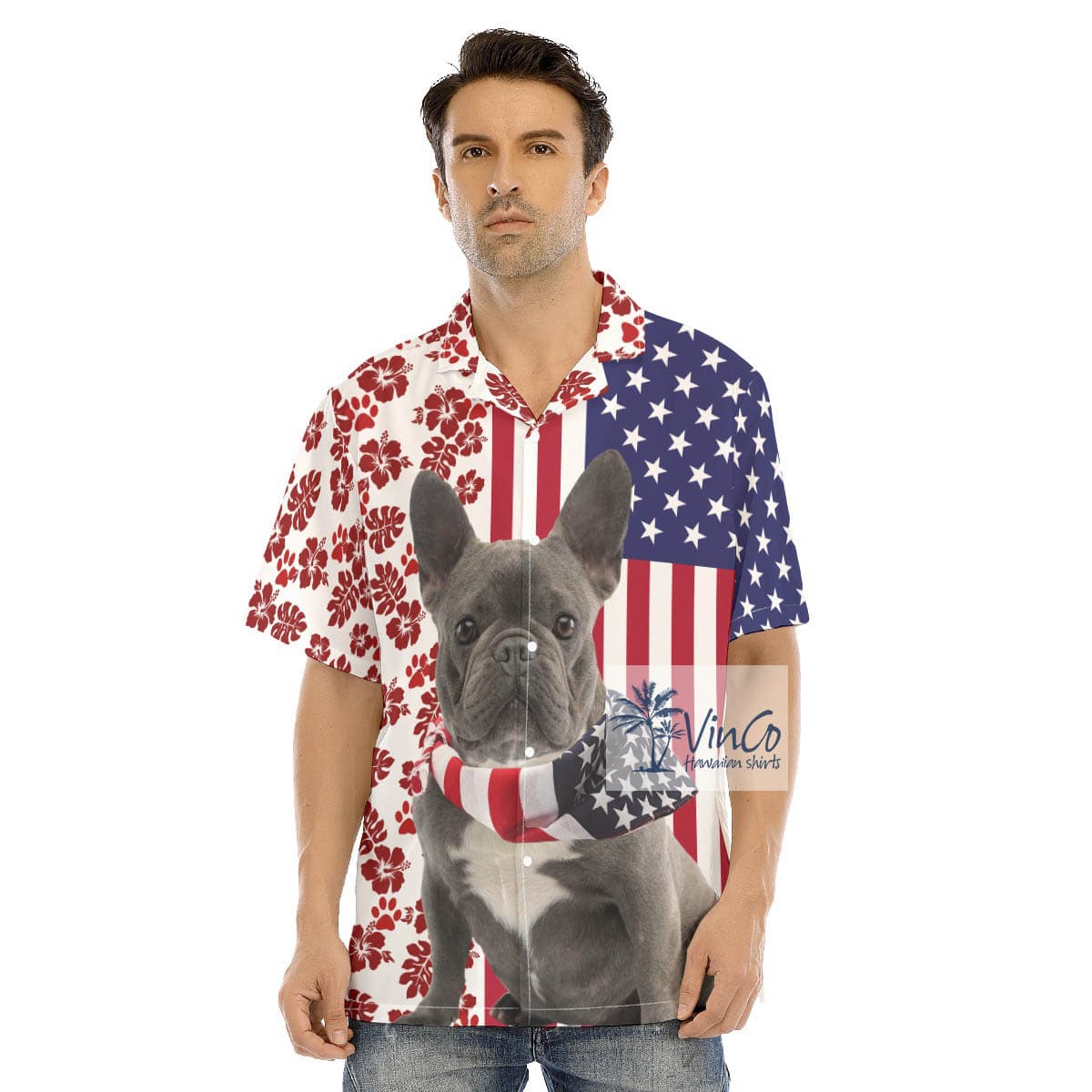 Unique French Bulldog Patriotic American Men’s Hawaiian Shirt (2)