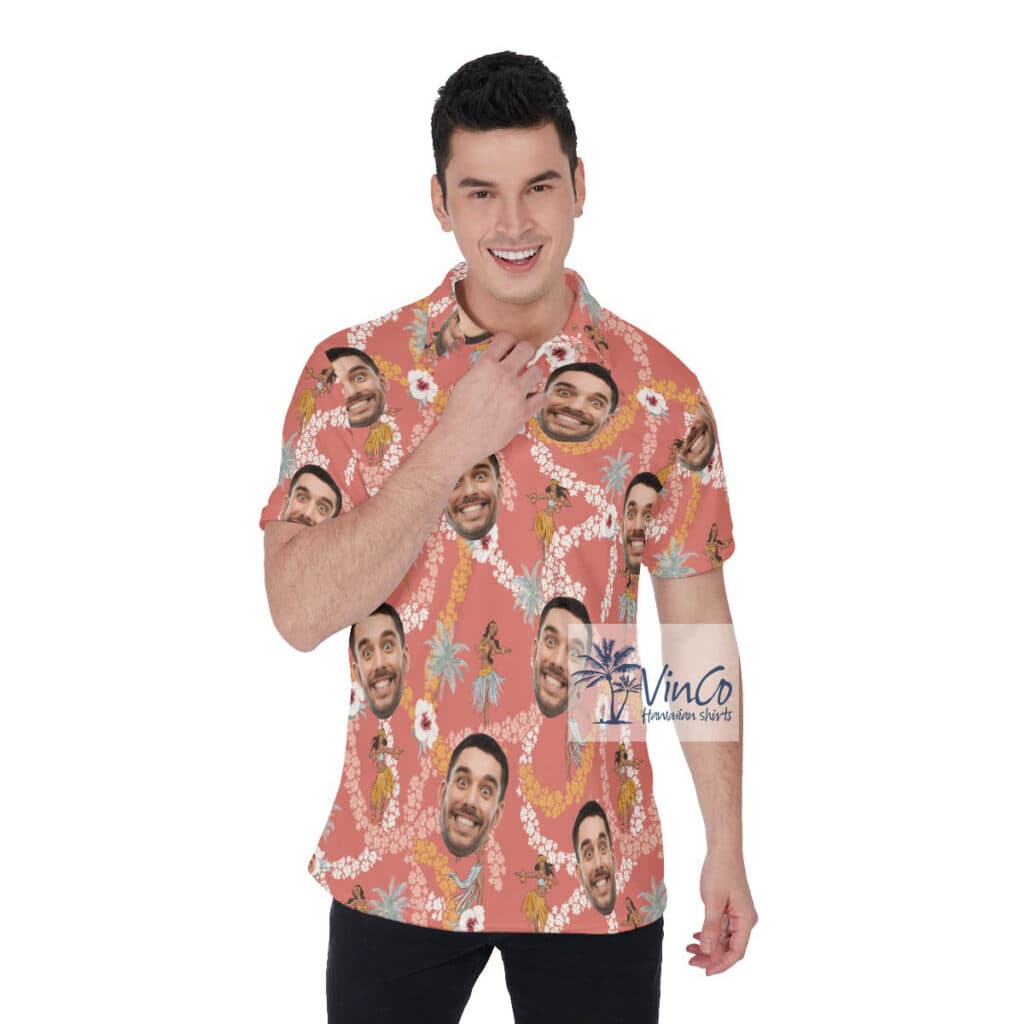 Vintage Aloha Girl Pink Golf Shirt With Custom Face