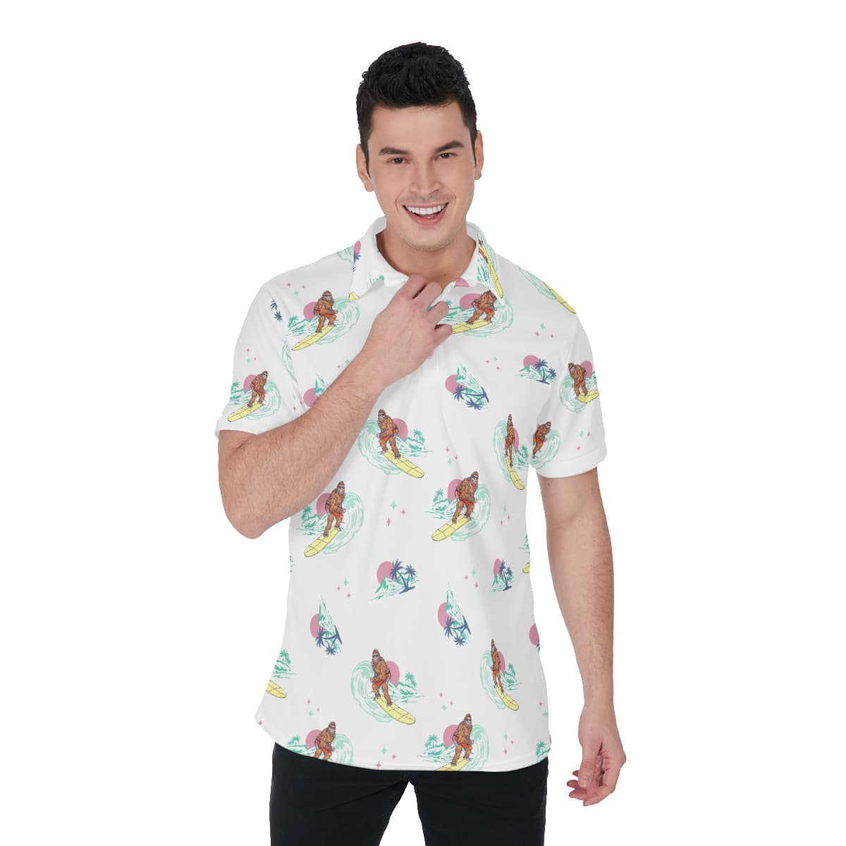 Vintage Bigfoot Surfing Hawaiian Golf Shirt For Men (3)