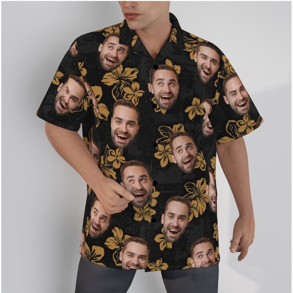 Vintage Black Custom Multiple Face Button Up Hawaiian Shirt For Men (1)