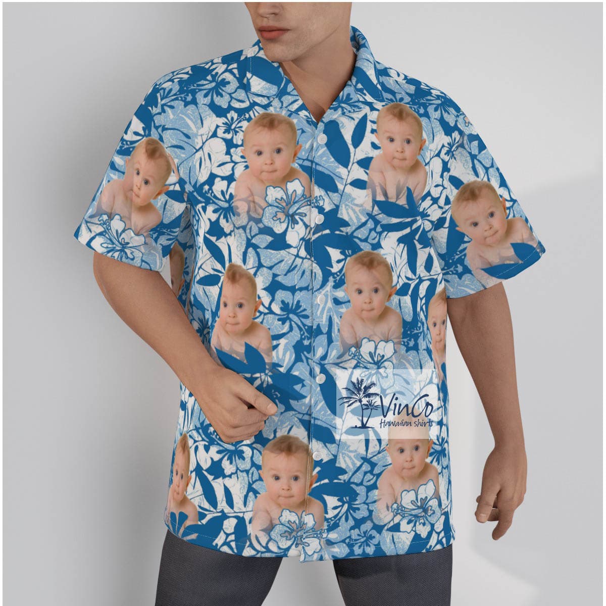 Vintage Blue Custom Face Baby Hawaiian Shirt (2)
