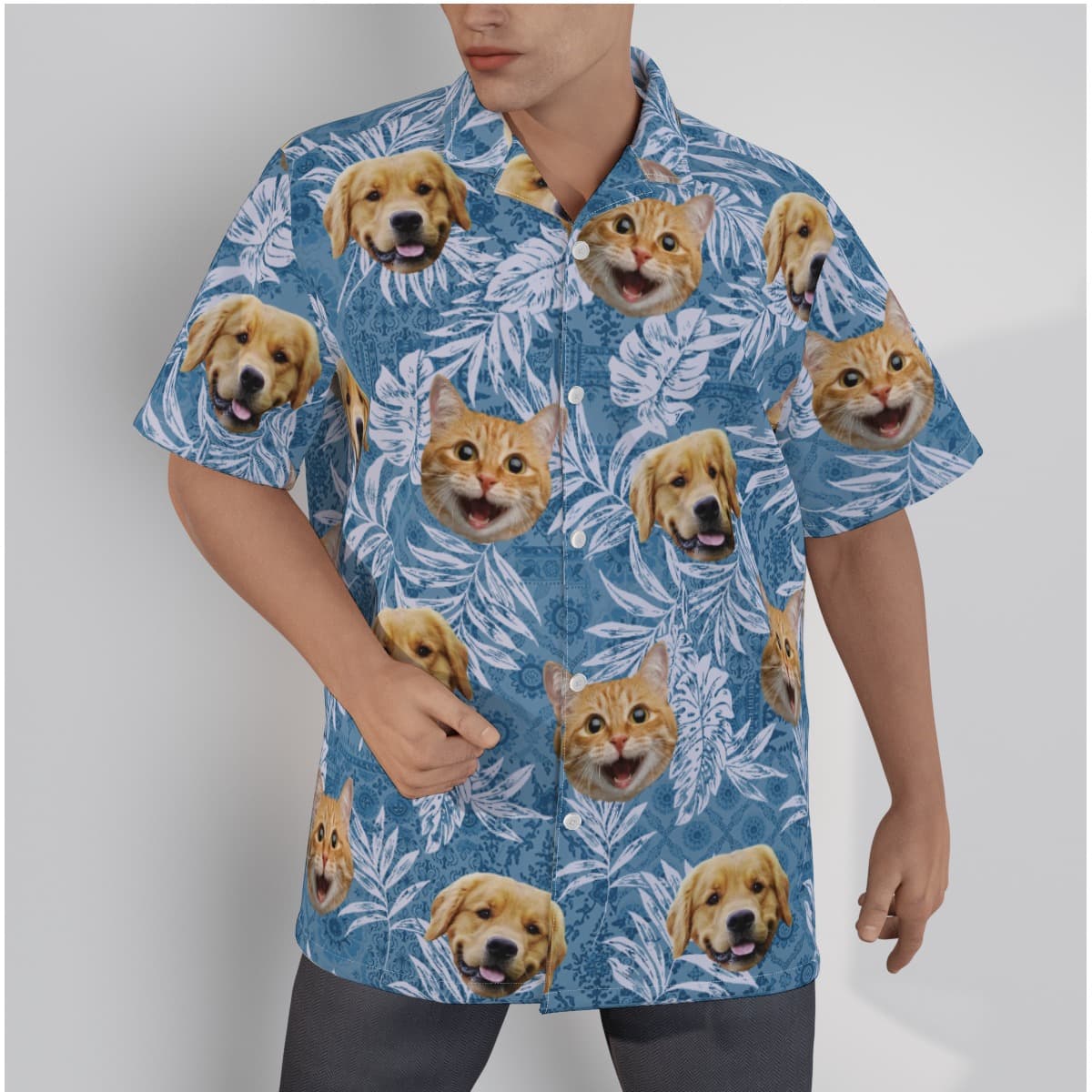 Vintage Blue Custom Pet Hawaiian Shirts (1)