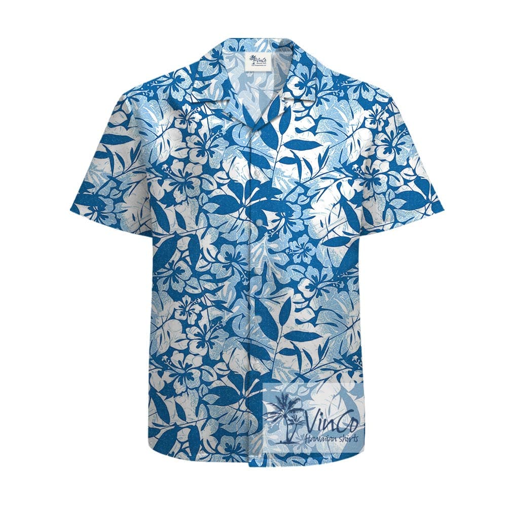 Vintage Flowers Blue Cotton Hawaiian Shirt For Men (2)