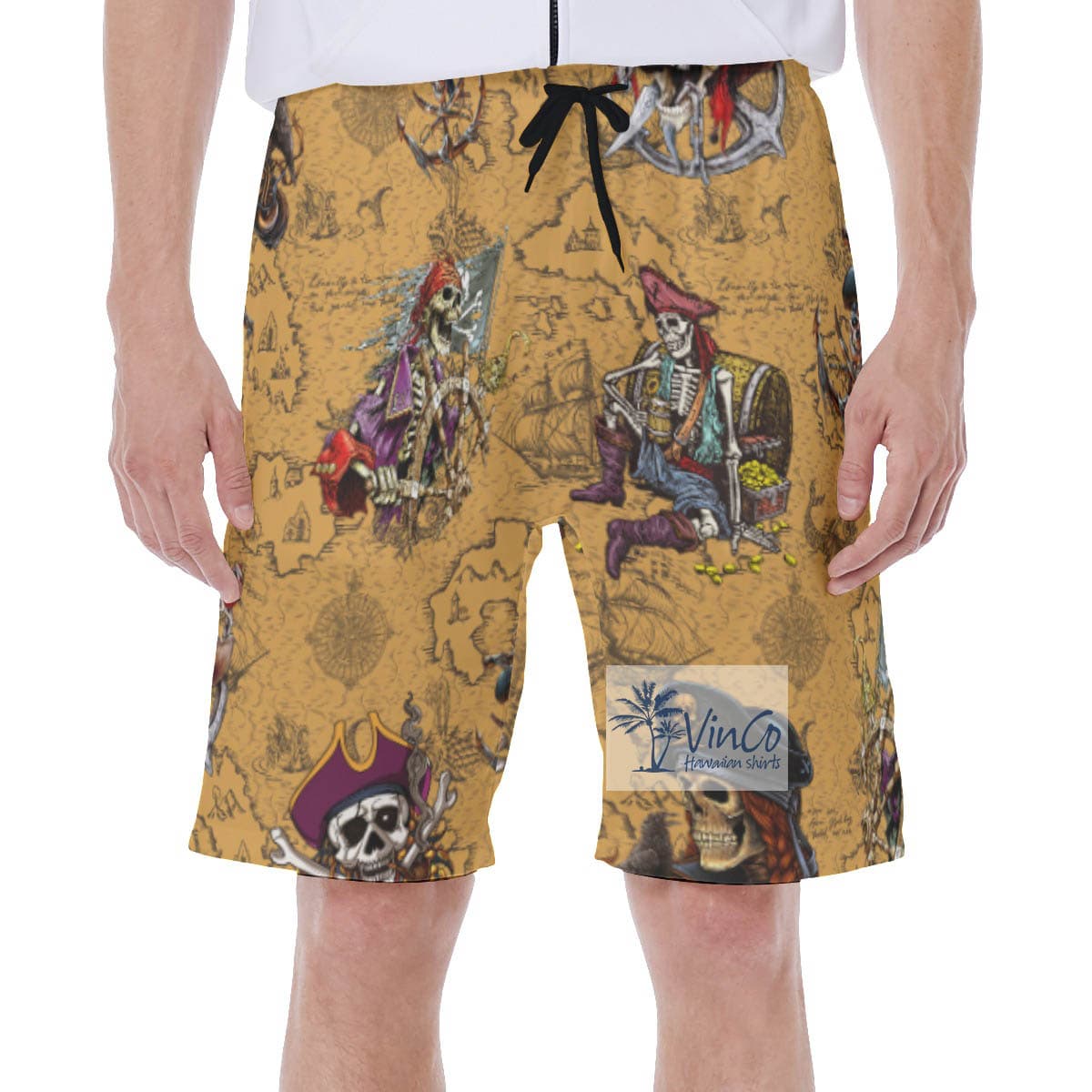 Vintage Hawaiian Swim Trunks With Skeleton Pirate