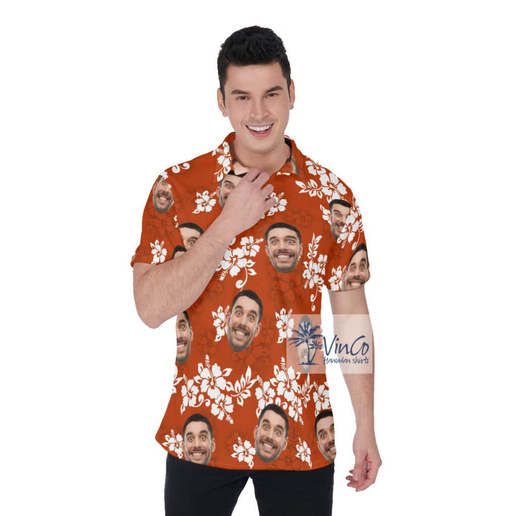 Vintage Hibiscus Hawaiian Polo Shirt With Custom Face