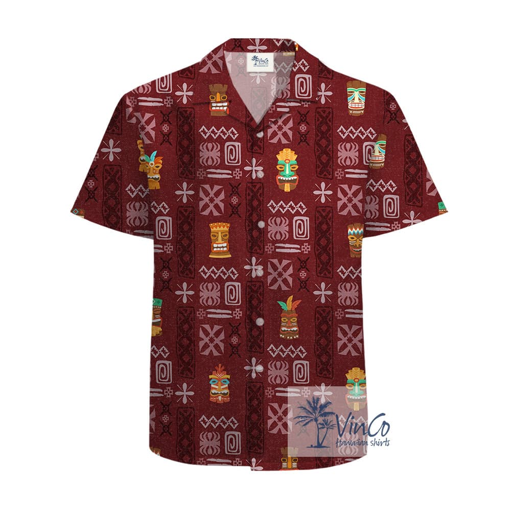 Vintage Red Tiki Cotton Hawaiian Shirt For Men (2)