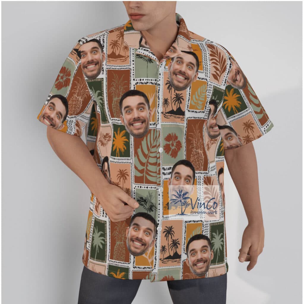 Vintage Tropical Palm Tree Custom Face Hawaiian Shirts For Men