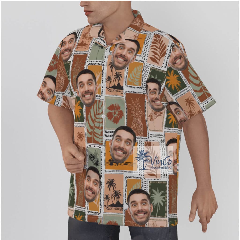 Vintage Tropical Palm Tree Custom Face Hawaiian Shirts For Men