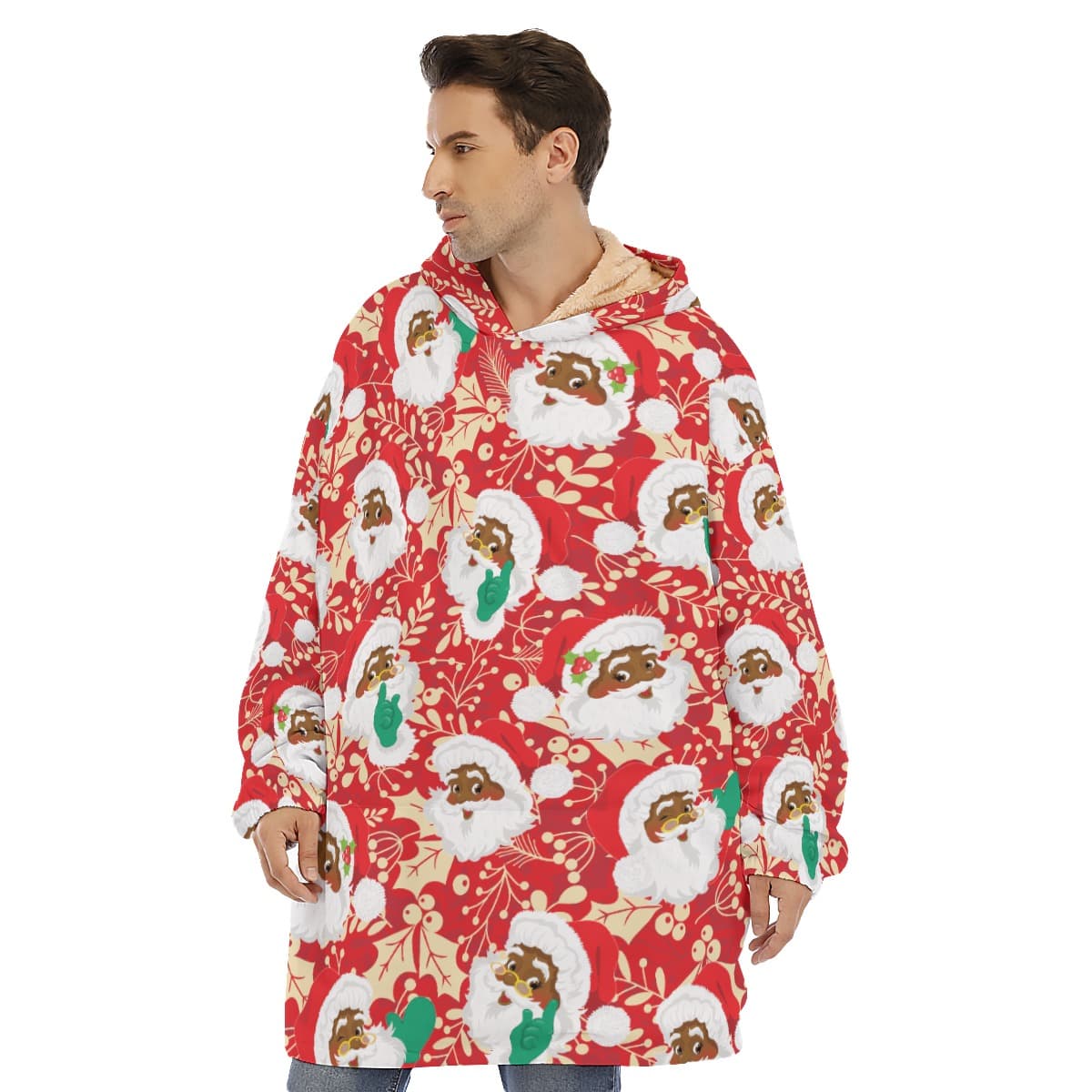 African Black Santa Christmas Blanket Sweatshirt For Men (1)