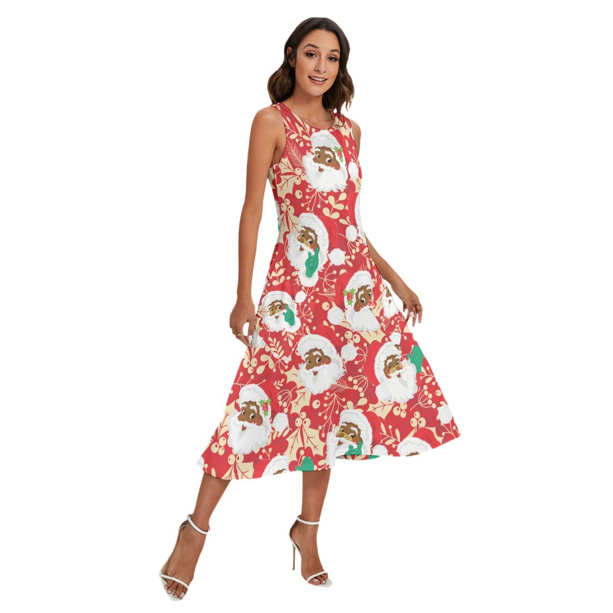 African Black Santa Hawaiian Long Christmas Dress With Pockets For Women (1)