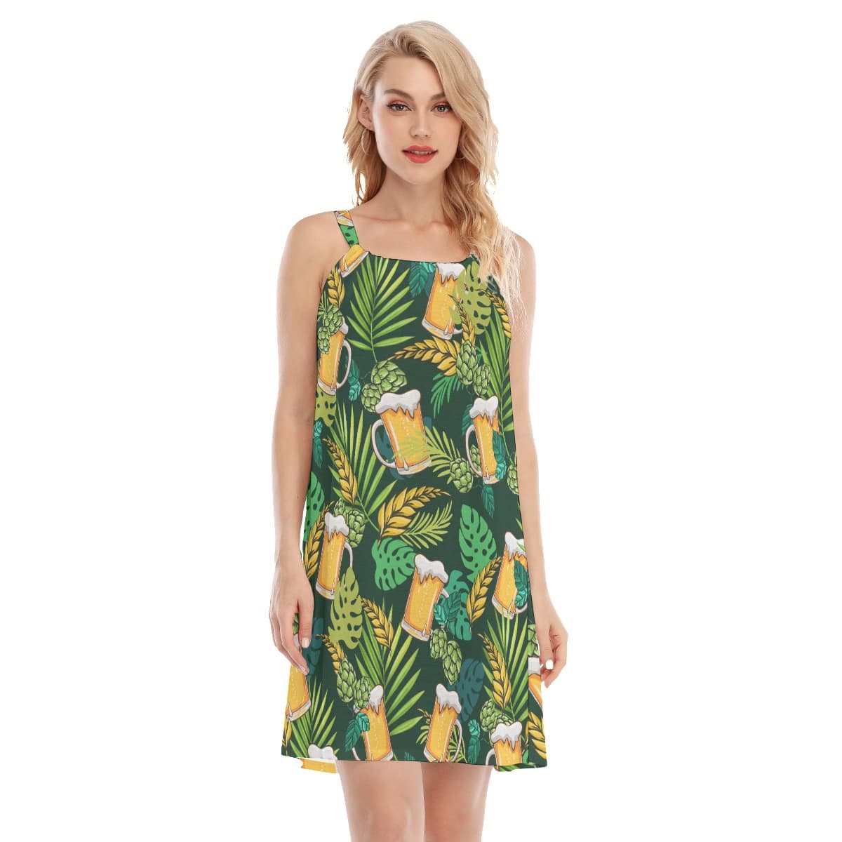 Beer Lovers Tropical Green Hawaiian Cami Dresses For Summer (1)