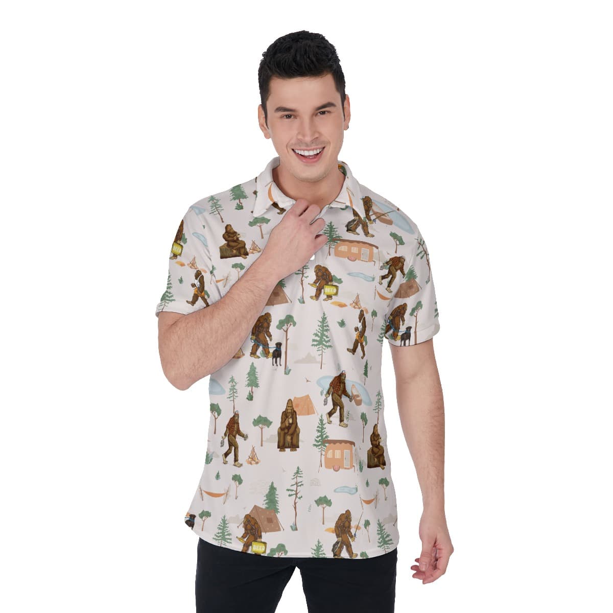 Bigfoot Camping Hawaiian Polo Shirt For Men (1)