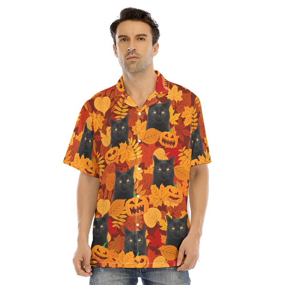 Black Cat Halloween Men's Hawaiian Shirt (2)