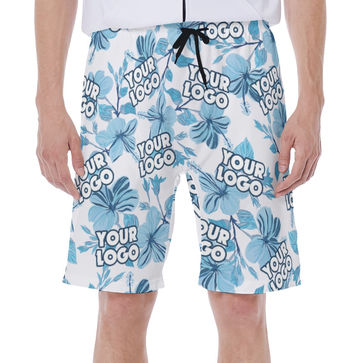 Blue Custom Logo Tropical Swim Trunks For Men (1)