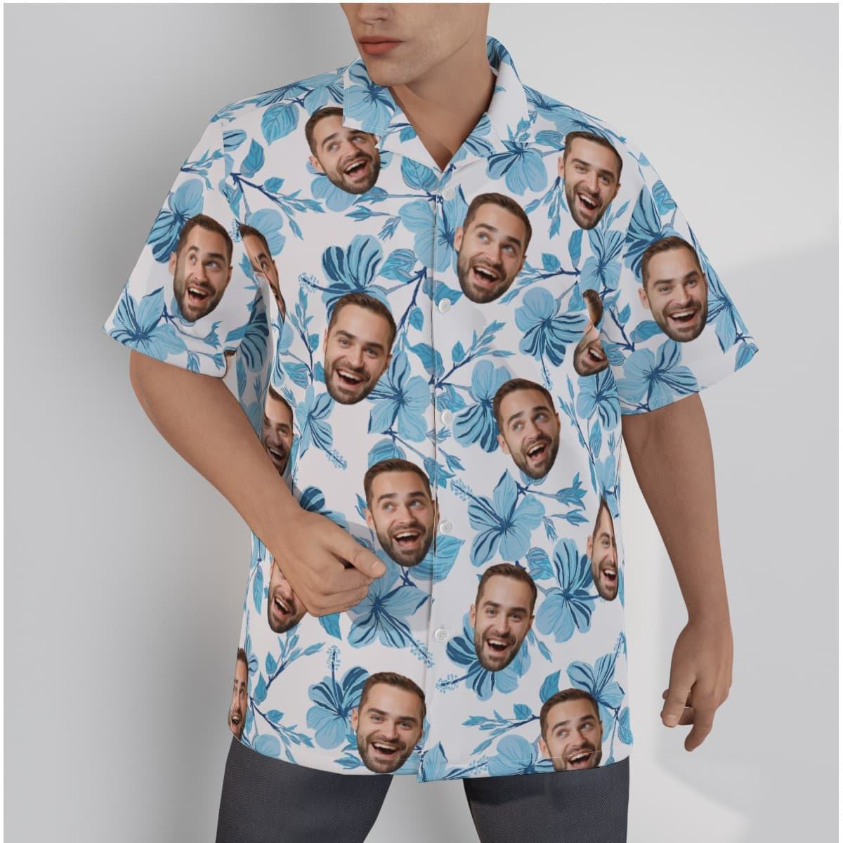Blue Hawaiian Shirt With Your Face (1)