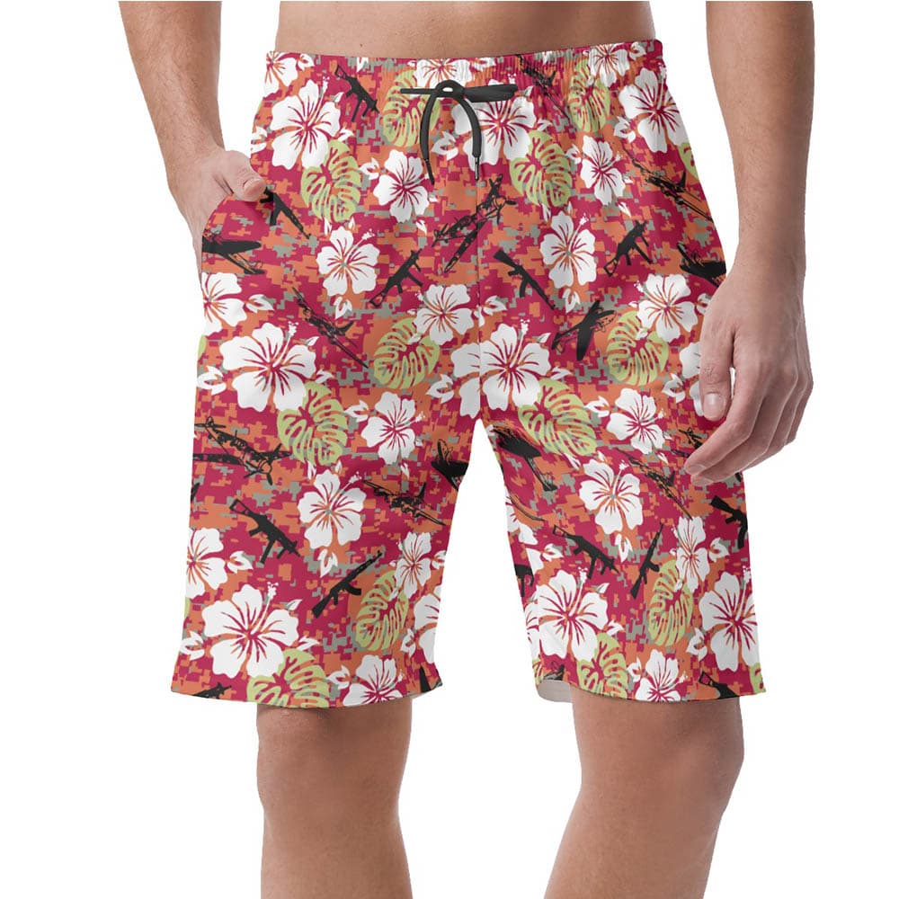 Camo Floral Tactical Hawaiian Beach Shorts For Men