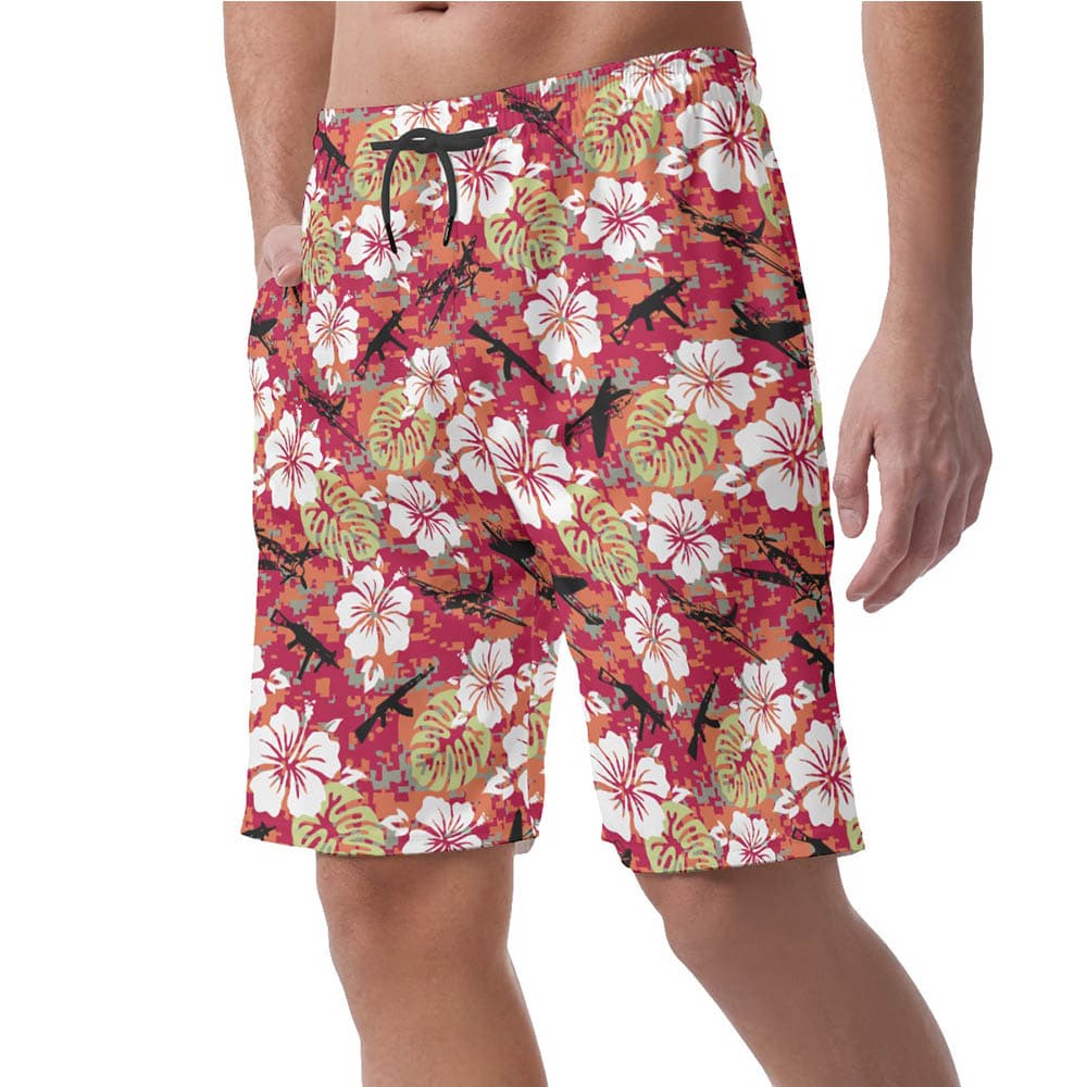 Camo Floral Tactical Hawaiian Beach Shorts For Men