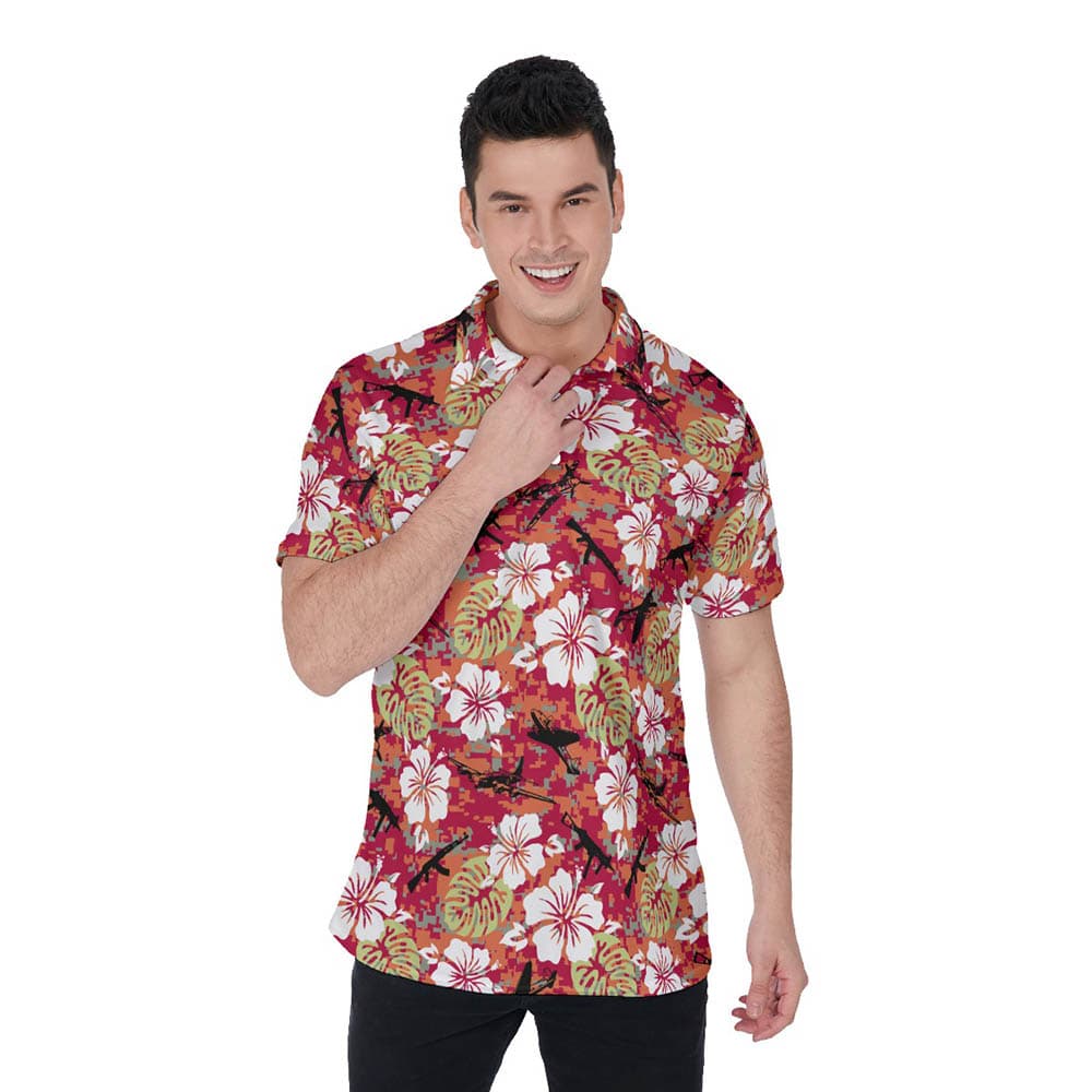 Camouflage Floral Tactical Hawaiian Men's Polo Shirt