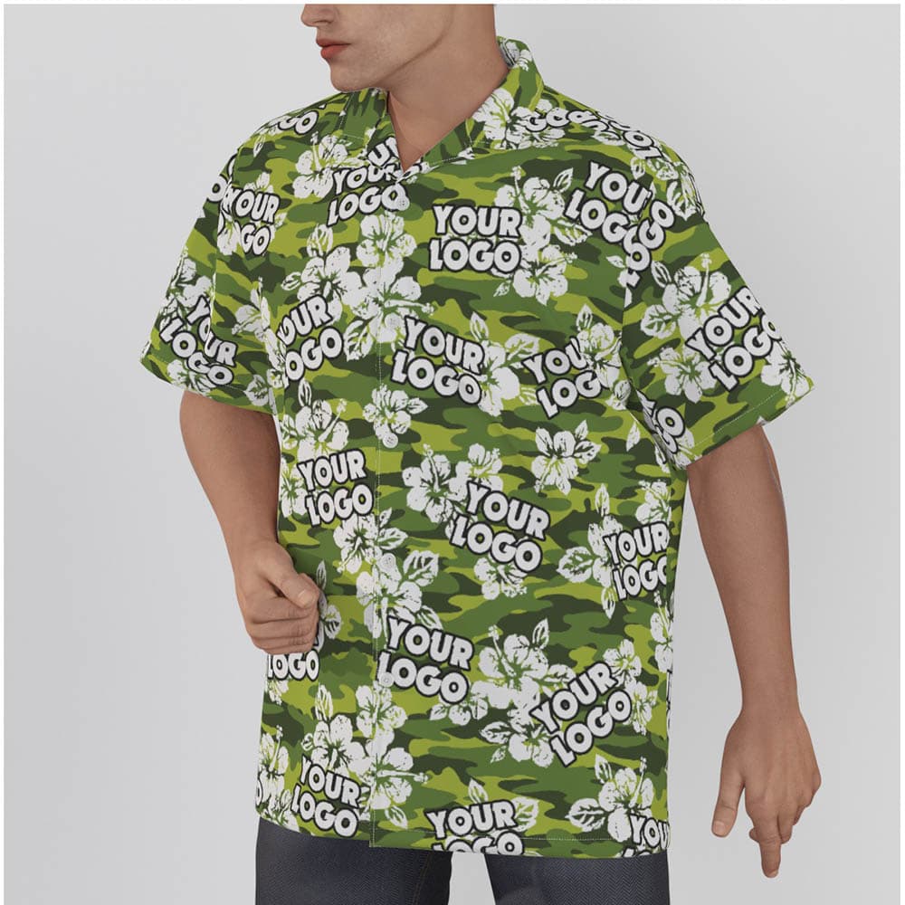 Camouflage Hibiscus Green Custom Logo Hawaiian Shirt