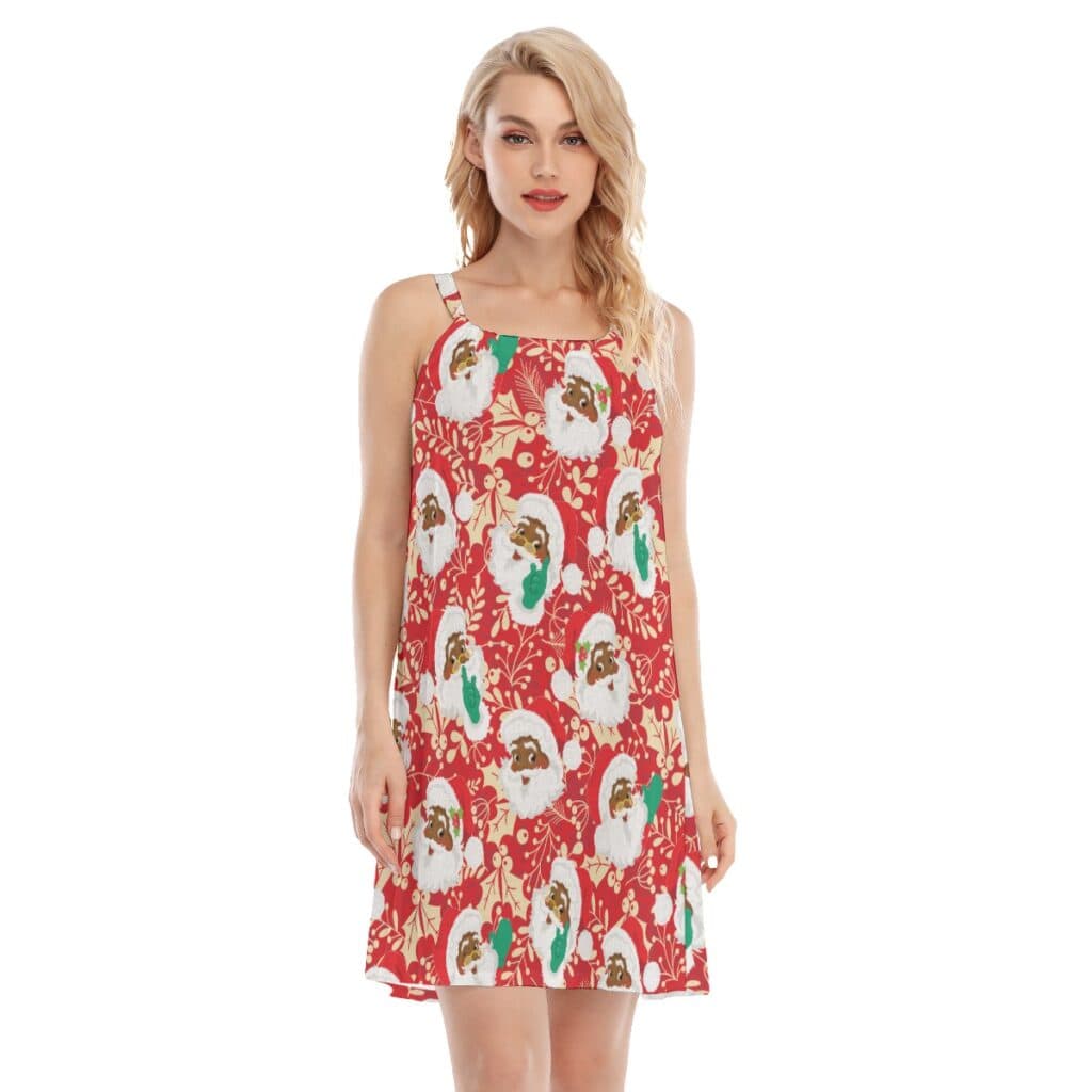 Colorful Black Santa Christmas Hawaiian Dress For Women (1)