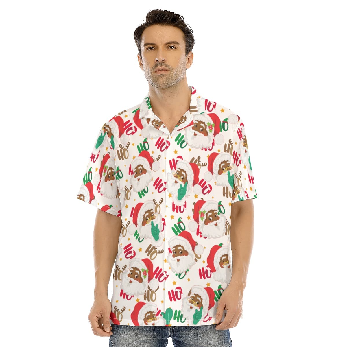 Colorful Christmas Decorations Black Santa Hawaiian Christmas Shirt (1)
