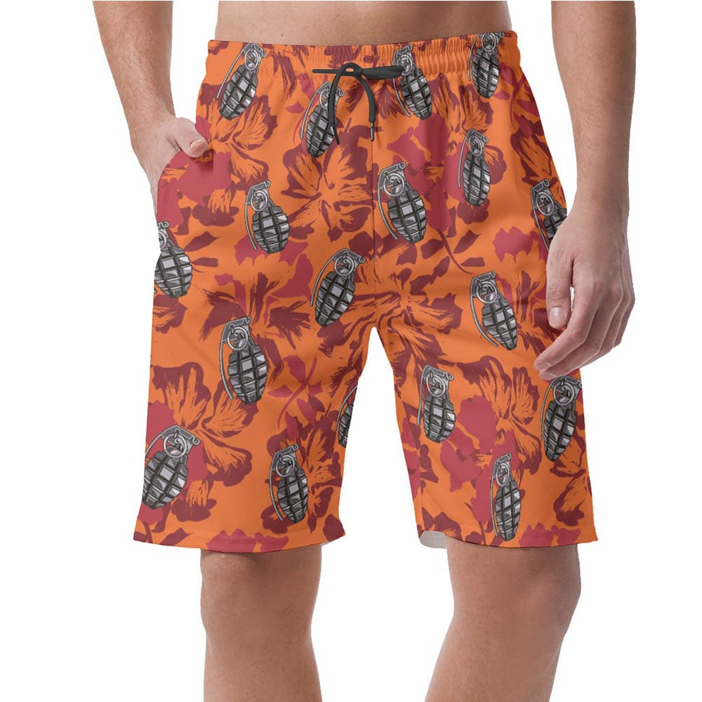Cool Grenade Hibiscus Vintage Orange Hawaiian Beach Shorts For Men