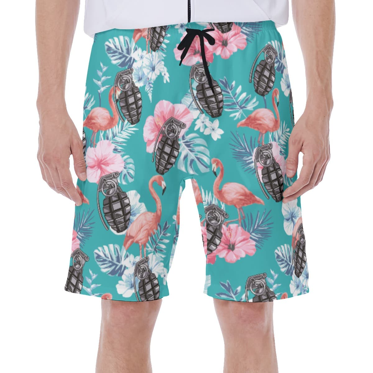 Cool Grenade Tactical Floral Flamingo Hawaiian Swim Trunks For Men