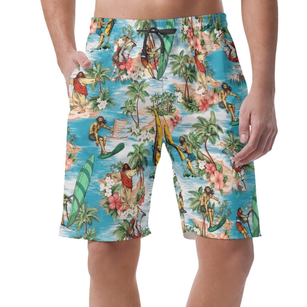 Cool Jesus Surfing Aloha Shorts For Men (1)
