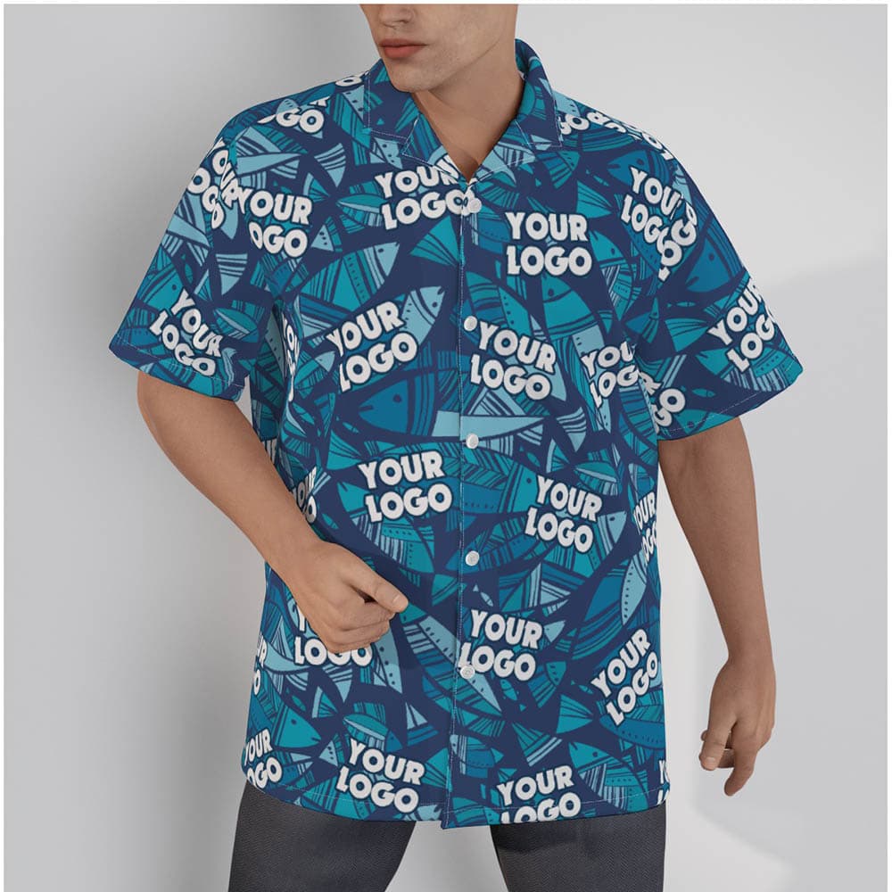 Custom Company Logo Blue Fish Hawaiian Shirt