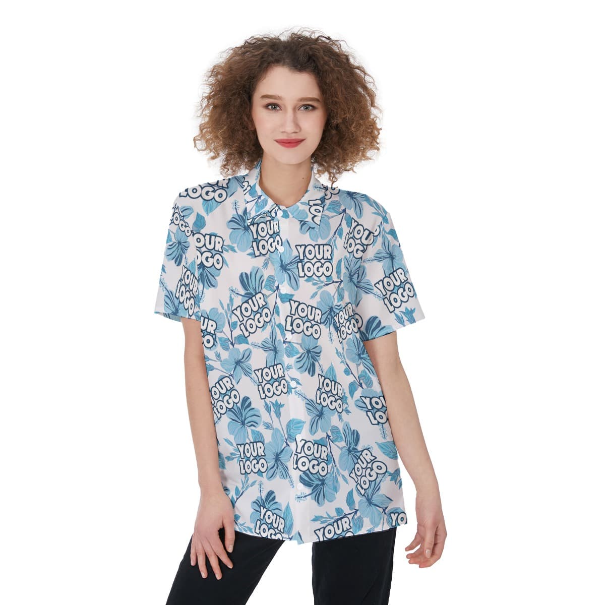 Custom Company Logo Women's Hawaiian Shirt Button Up (1)