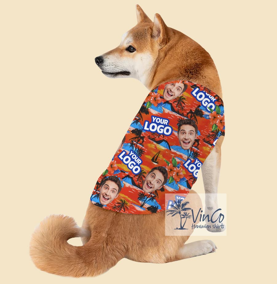 Custom Face And Logo Tropical Orange Hawaiian Tank Top For Dog