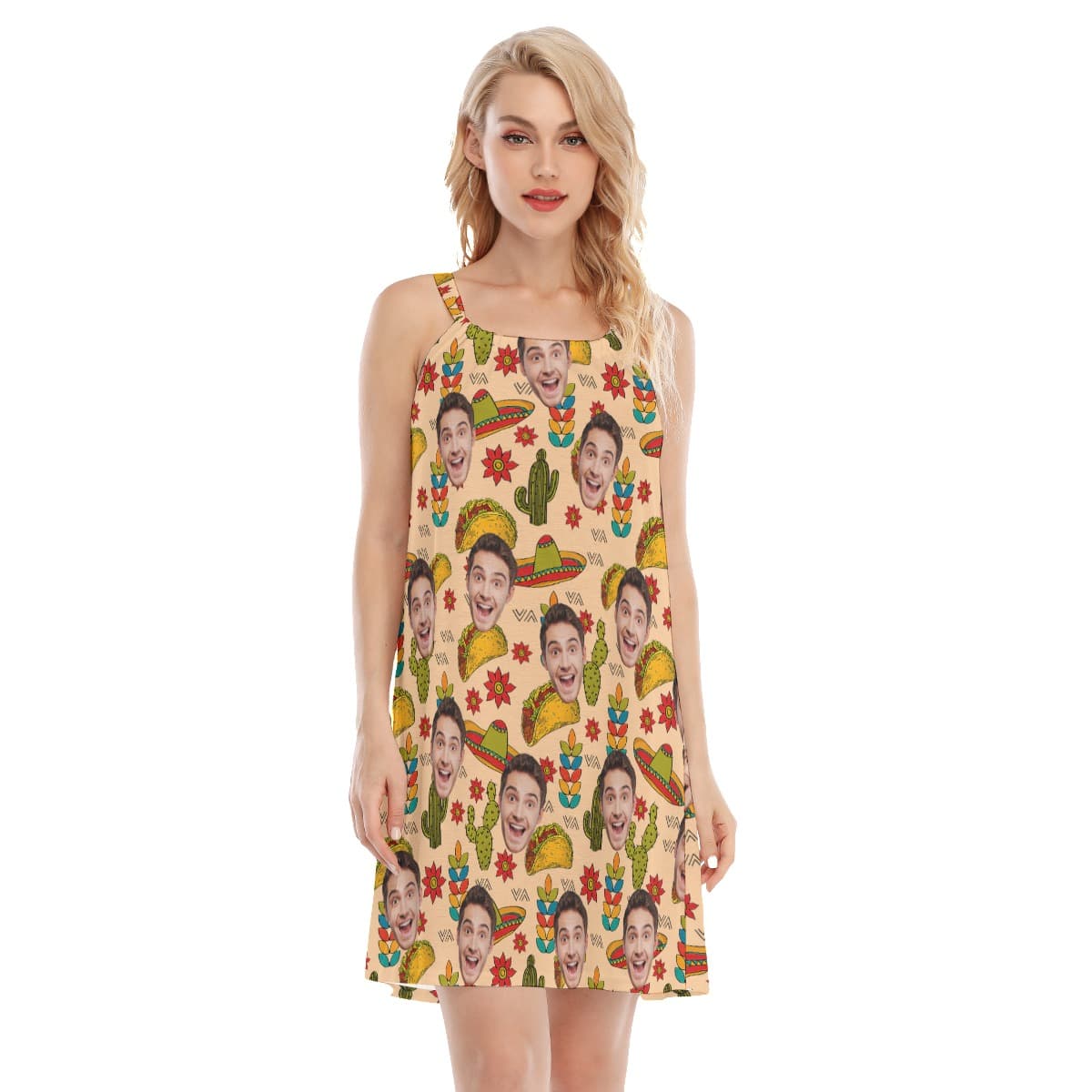 Custom Face Taco Vintage Aloha Cami Dress (1)