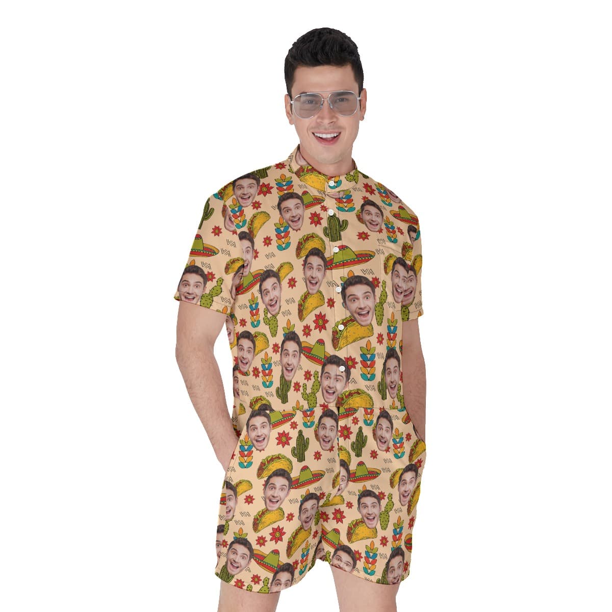 Custom Face Taco Yellow Hawaiian Romper (1)