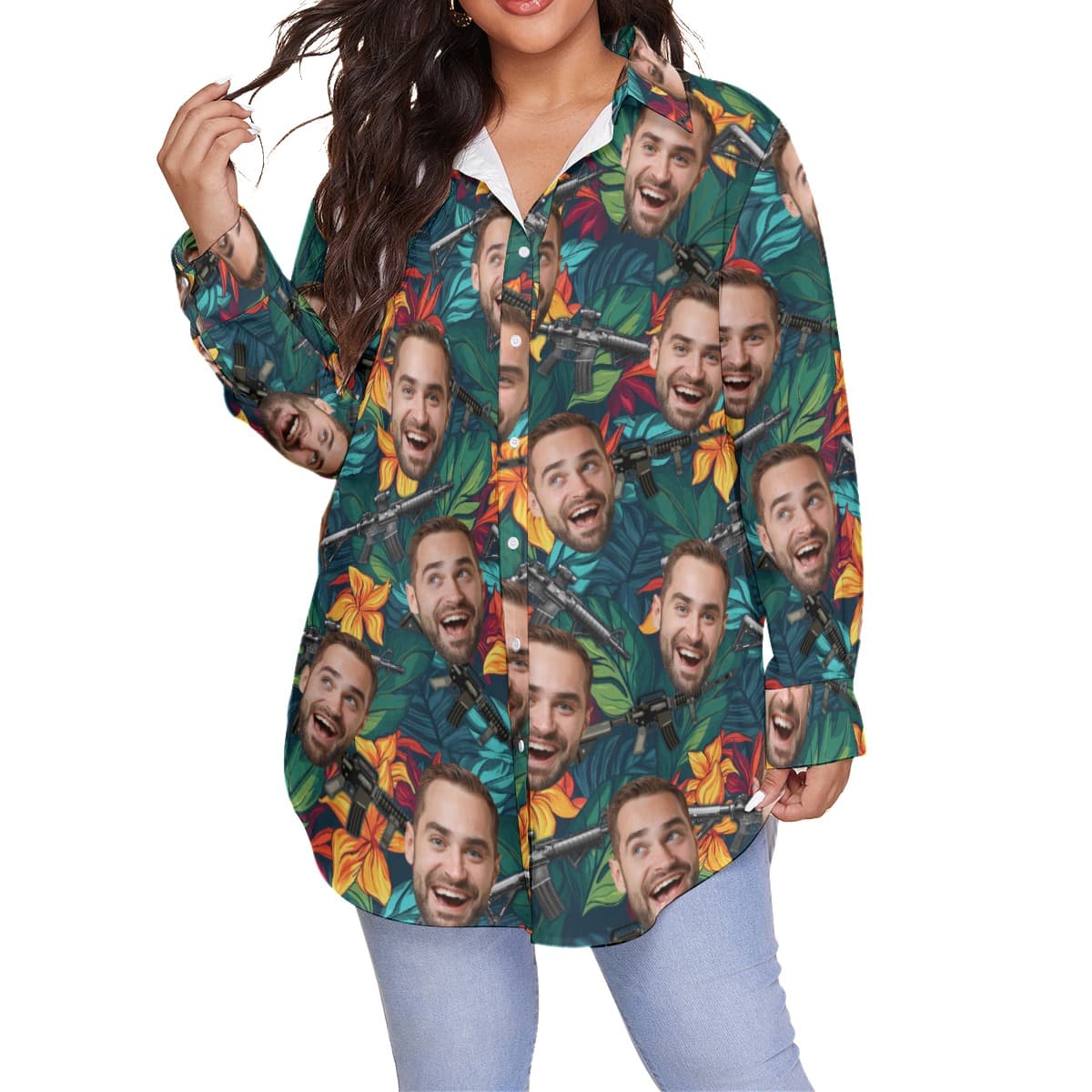 Custom Face Tactical Hawaiian Blouse Shirt For Women (1)