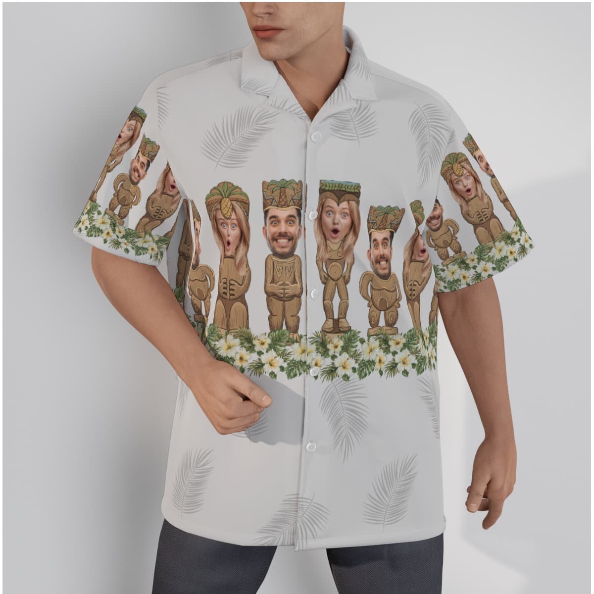 Custom Face Tiki White Aloha Shirt For Men (1)