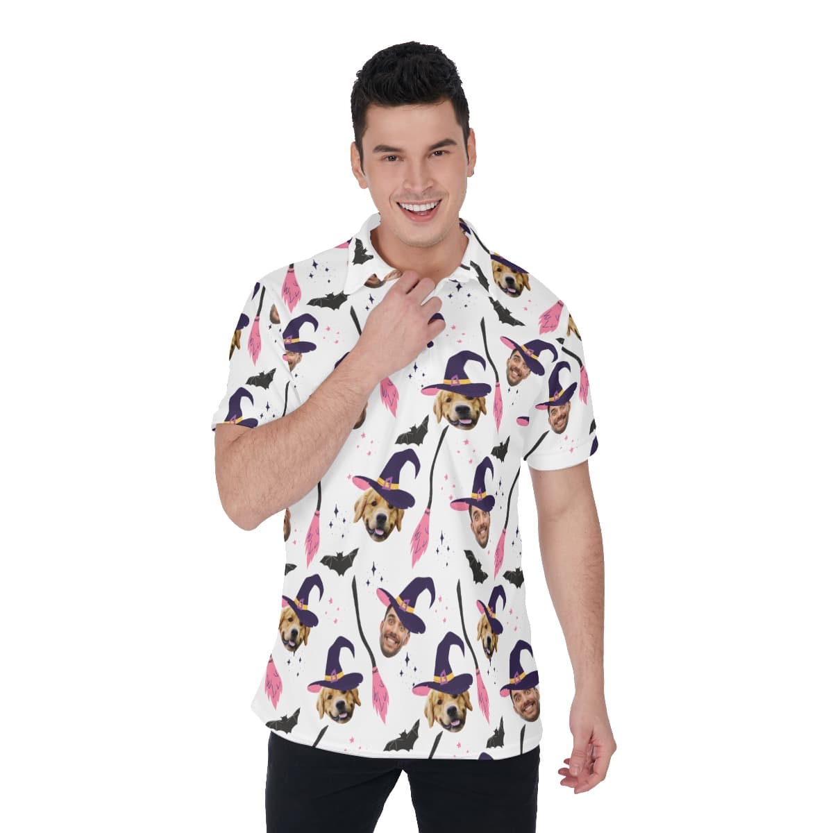 Custom Face Witches Halloween Collared Shirt For Men