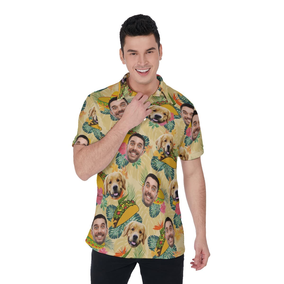 Custom Face Yellow Taco Hawaiian Polo Shirt