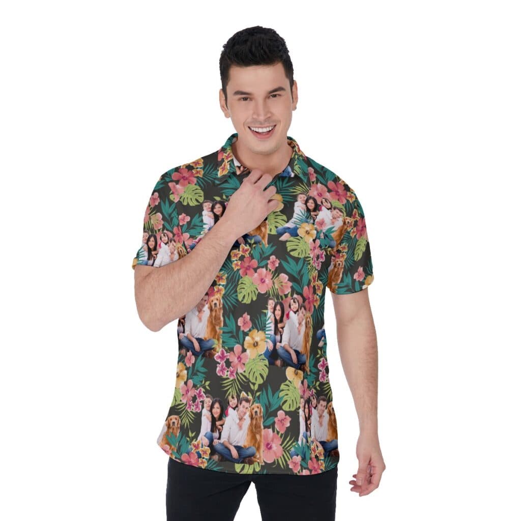 Custom Family Photo Hawaiian Men's Polo Shirt