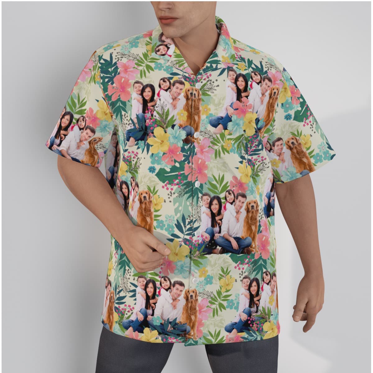 Custom Family Portrait Hibiscus Hawaiian Shirt
