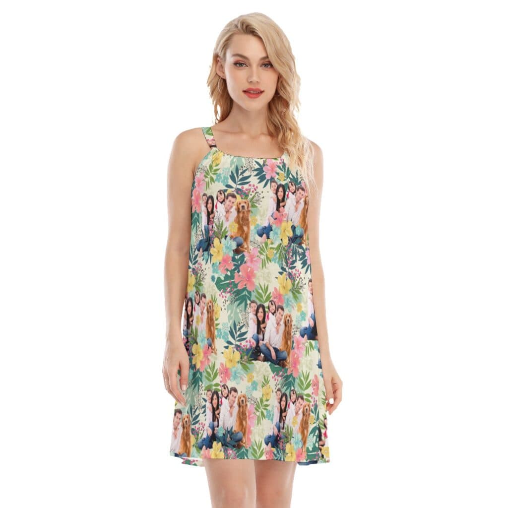 Custom Floral Hawaiian Cami Dress With Family Portraits
